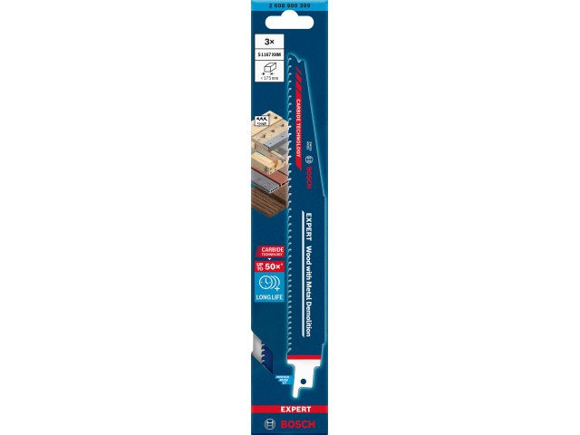 3-delni komplet listov Bosch za sabljasto žago EXPERT Wood with Metal Demolition S1167XHM, 225mm, 5-7TPI, 2608900398